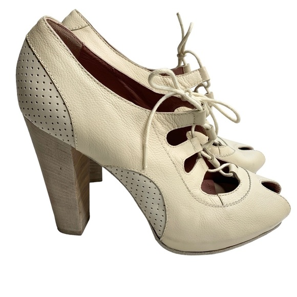 Derek Lam Lace Up Leather Retro Peep Toe Heels‎ - Picture 1 of 7
